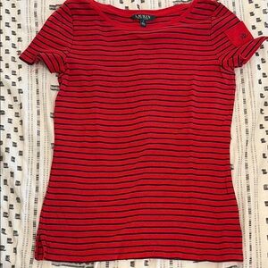 Ralph Lauren Red and Navy Striped Top